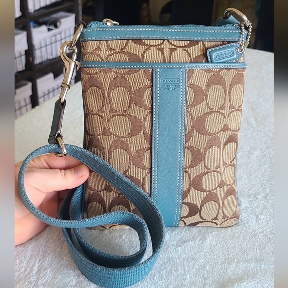 Coach Brown and Blue Crossbody Bag